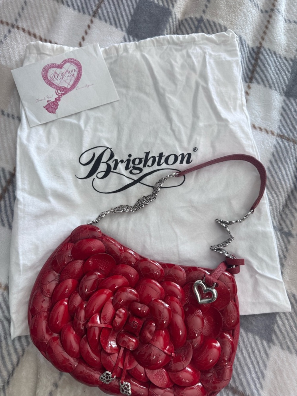 Brighton Red Patent Floral Shoulder Bag with Heart Charm